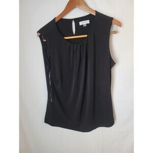 Calvin Klein Women's Black Sleeveless Gathered Neck Keyhole Blouse Top Size 14